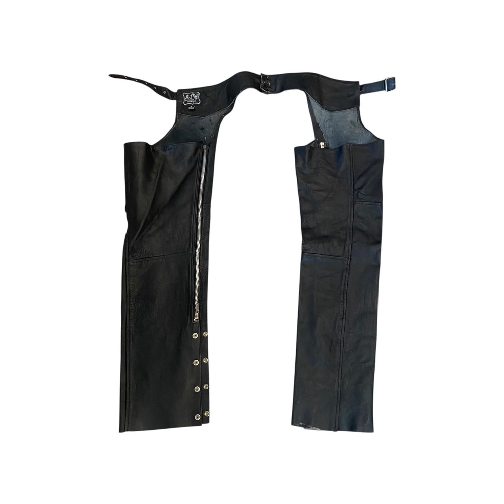A1 Genuine Leather Motorcycle Chaps Black‎ Men's Size M